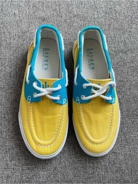 Lauren Ralph Lauren Yellow and Turquoise Canvas Boat Shoes